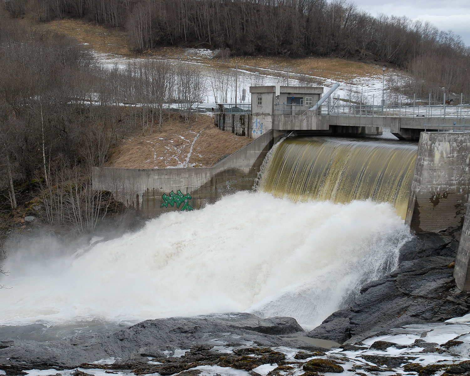 Waterfall on Nid River in Trondheim. 